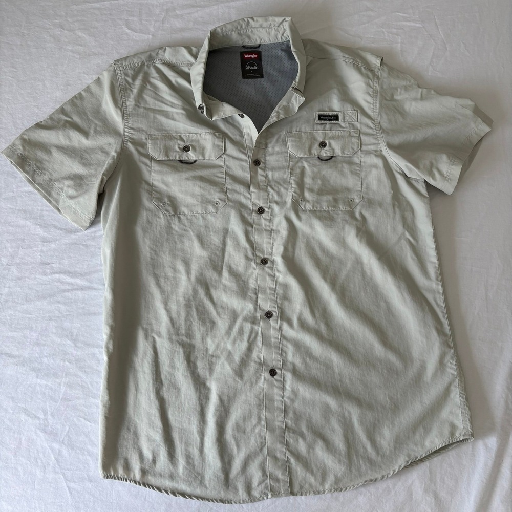 Wrangler Mens Regular Fit Nylon Outdoor Fishing Shirt Tan Khaki Large 112352326